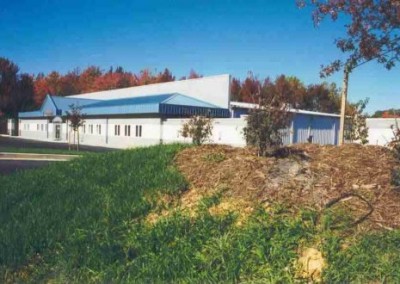 scenic view with commercial steel building